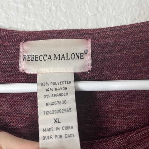 Rebecca Malone Sequin Long Sleeve Polyester Burgundy Top Size XL - Picture 4 of 4